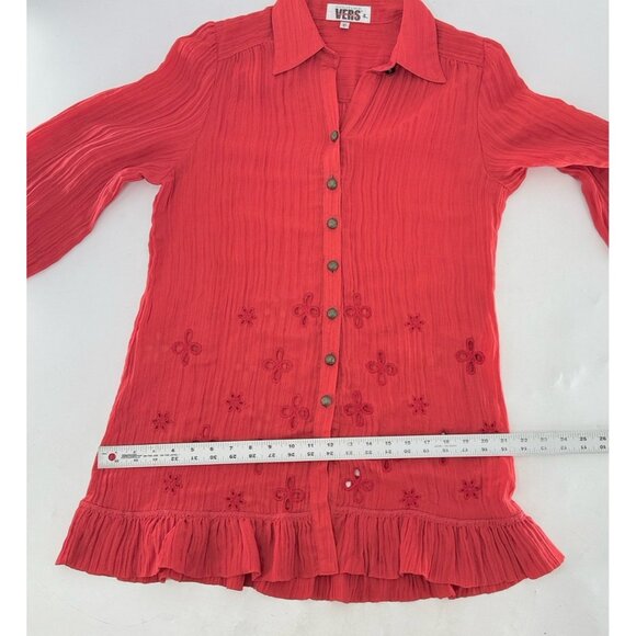 Couture Vers Yours Women's Red Embroidered Long Sleeve Tunic Blouse Sz L/11 Boho - Picture 10 of 10